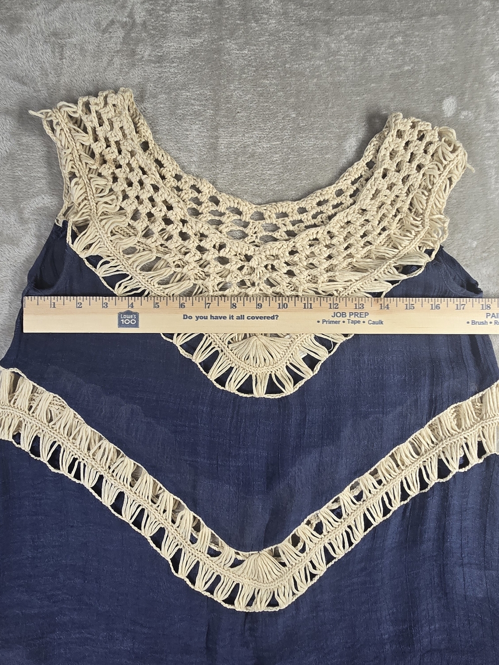 Umgee USA Boho Crochet Fringe Tunic Top Navy Cream Small - Picture 9 of 11